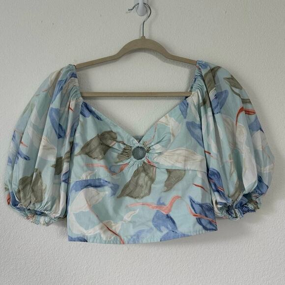 Abercrombie & Fitch Puff Sleeve Floral Poplin O Top - Picture 2 of 5